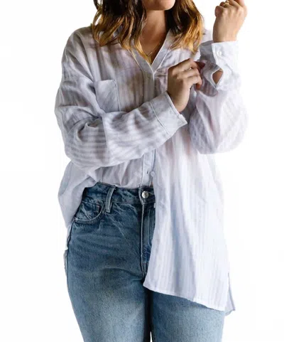 Miou Muse Striped Button Down Top In Blue/white