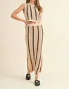 MIOU MUSE STRIPED CROCHET SKIRT AND TOP SET IN BEIGE