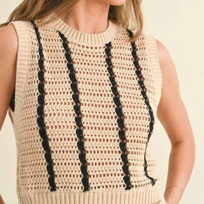 Miou Muse Striped Crochet Skirt And Top Set In Beige In Brown