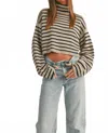 Miou Muse Striped Crop Turtleneck Sweater In Mocha/ Black In Black
