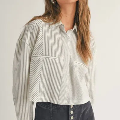 Miou Muse Striped Cropped Button Down Shirt In White