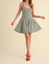 Miou Muse Striped Cross Back Dress In Blue Stripe Denim In Multi