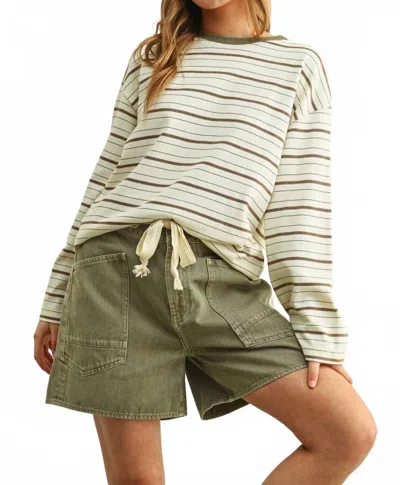 Miou Muse Striped Long Sleeve Top In Ivory In Multi