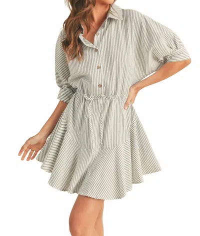 Miou Muse Striped Pattern Button Down Shirt Dress In Navy/black Stripe In Gray