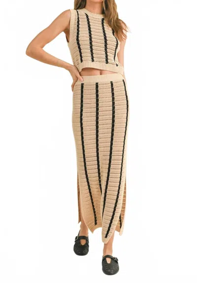 Miou Muse Striped Pattern Crochet Knitted Long Maxi Skirt In Tan & Black In Multi