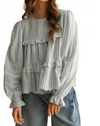 Miou Muse Striped Ruffle Top In Blue