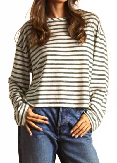 Miou Muse Striped Slub Long Sleeve Top In Olive In Multi
