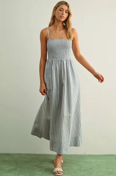 Miou Muse Striped Smocked Maxi Dress In Blue In Multi
