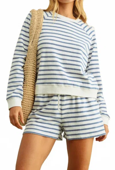 Miou Muse Striped Terry Top And Shorts Set In Blue/white