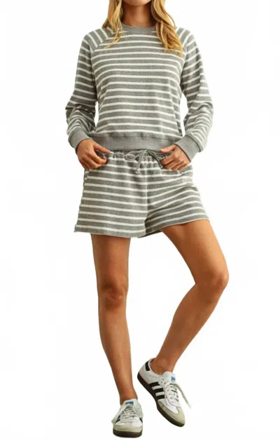 Miou Muse Striped Terry Top And Shorts Set In Grey/white In Multi