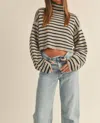 Miou Muse Striped Turtleneck Crop Sweater In Mocha/black In Multi