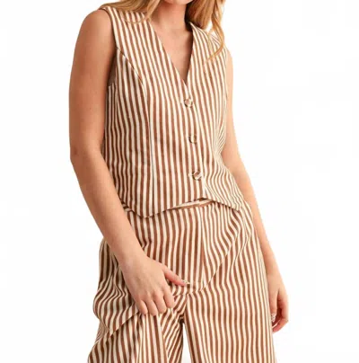 Miou Muse Striped Vest In Mocha In Multi