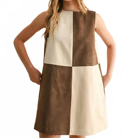 Miou Muse Suede Color Blocked Mini Dress In Brown