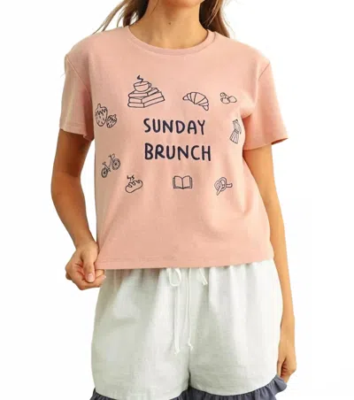 Miou Muse Sunday Brunch Embroidered Tee In Mauve In Pink