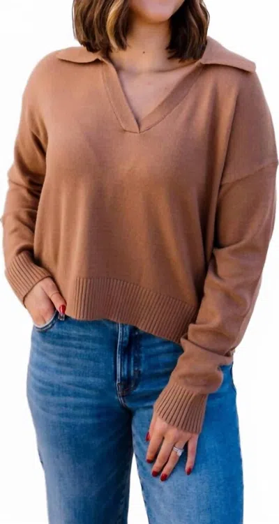 Miou Muse Sweater Knitted Top With Collar In Expresso In Brown