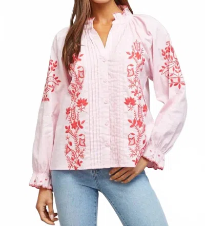 Miou Muse Take Me There Embroidered And Pintuck Detail Top In Pink