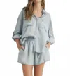Miou Muse Tencel Roll-up Blouse In Light Denim In Blue