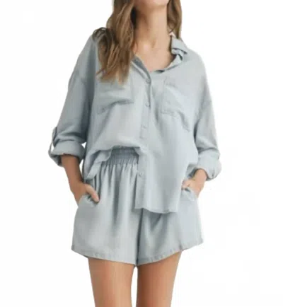 Miou Muse Tencel Roll-up Blouse In Light Denim In Blue