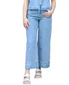Miou Muse Textured Striped Denim Pants In Blue In Blue