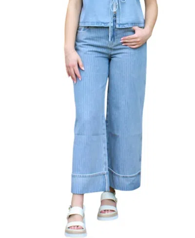Miou Muse Textured Striped Denim Pants In Blue