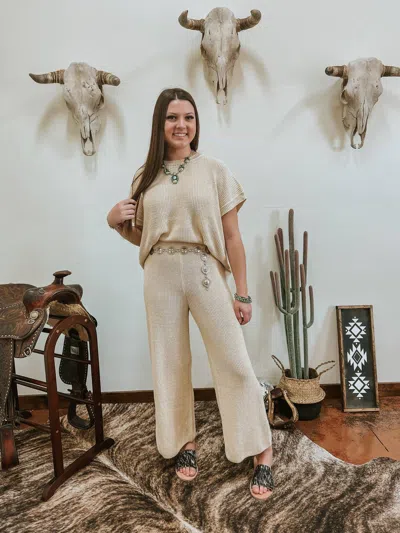 Miou Muse The Austin Knit Crop Pant In Beige In Gold