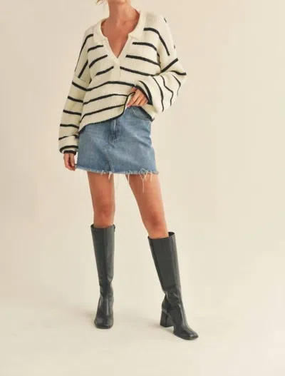 Miou Muse The Keep Your Cool Collared Sweater In Ivory/black In Multi