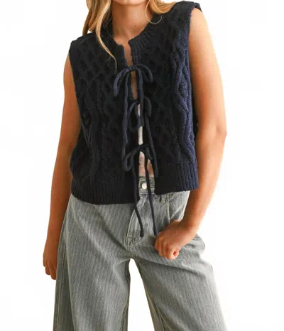 Miou Muse Tie Front Cable Knitted Vest In Navy In Blue
