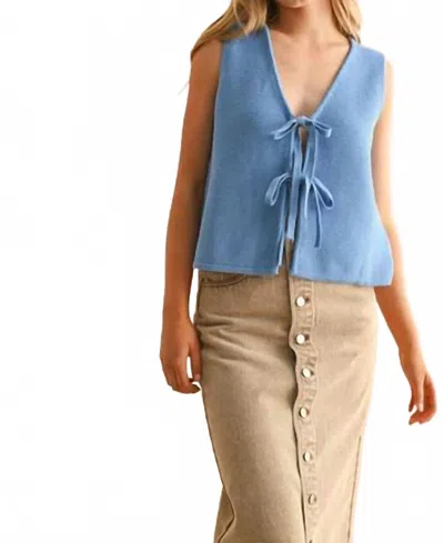 Miou Muse Tie Front Knitted Vest Top In Blue