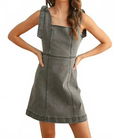 Miou Muse Tie On Sleeve Mini Dress In Washed Black In Gray
