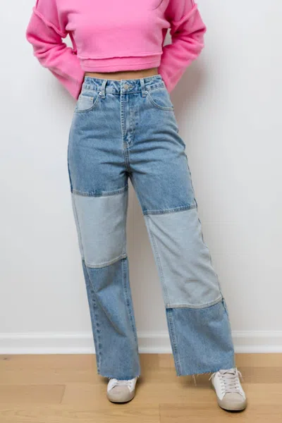 Miou Muse Tommi Two Tone Straight Leg Jeans In Denim In Blue