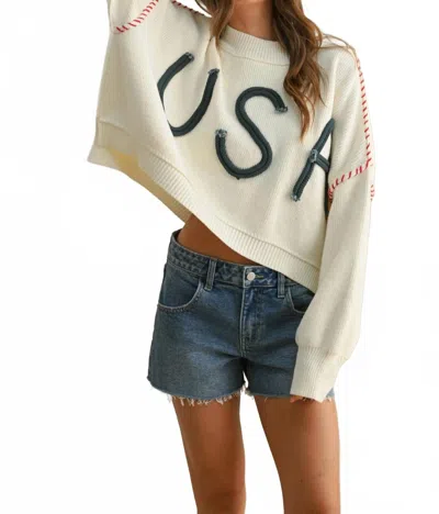 Miou Muse Usa Rope Letter Sweater In Cream In Neutral