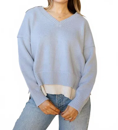 Miou Muse Valencia Color Combo Sweater In Light Blue/oat