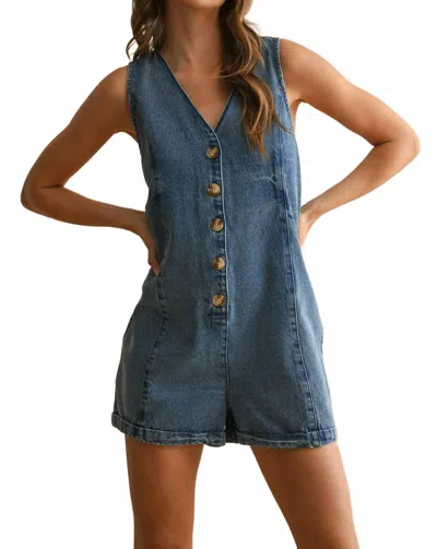 Miou Muse Venita Button Front Romper In Blue