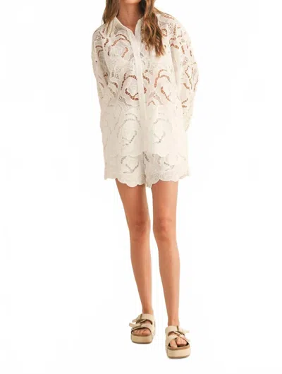 Miou Muse Victoria Eyelet Button Up Shirt In White