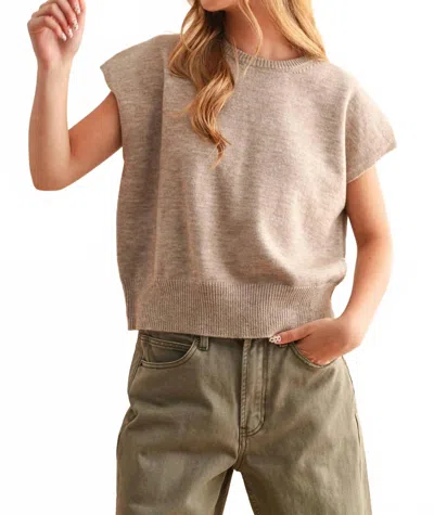 Miou Muse Victoria Short Sleeve Soft Knit Top In Beige In Brown