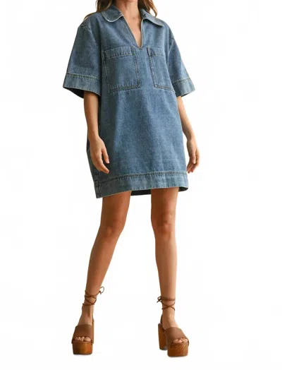 Miou Muse V-neck Denim Tunic Dress In Blue