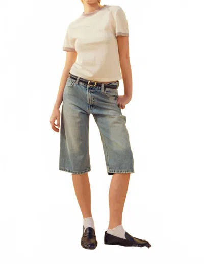 Miou Muse Waffle Fabric Top In White/lilac In Blue