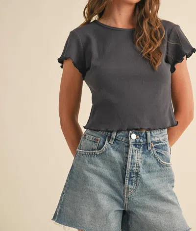 Miou Muse Waffle Short Sleeve Top In Charcoal In Pink