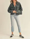 Shop Miou Muse Washed Cotton Jacket With Hoodie In Washed Black