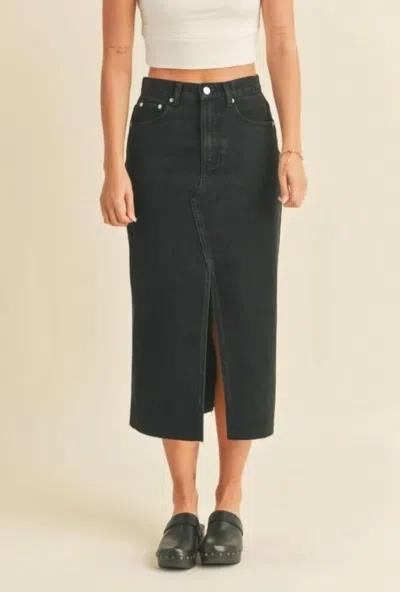 Miou Muse Washed Denim Midi Skirt In Black