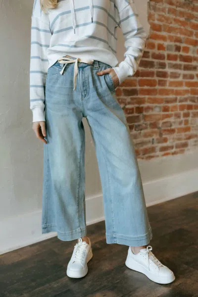 Miou Muse Washed Denim Tie Pants In Blue
