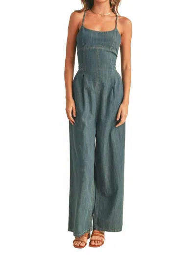 Miou Muse Washed Jumpsuit In Denim In Green