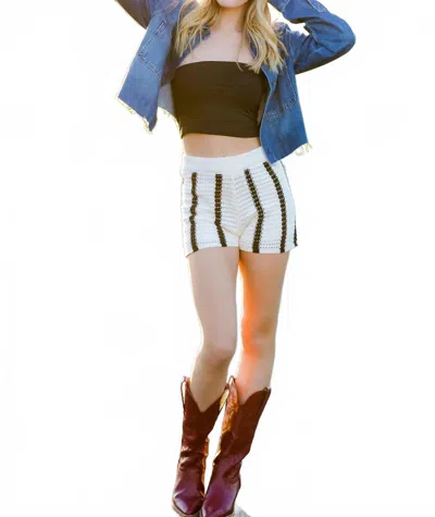 Miou Muse When It Hits Striped Crochet Shorts In Off-white/black