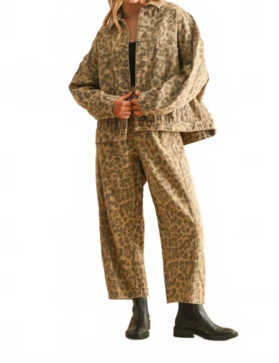 Miou Muse Wide Leg Barrel Jeans In Leopard In Brown