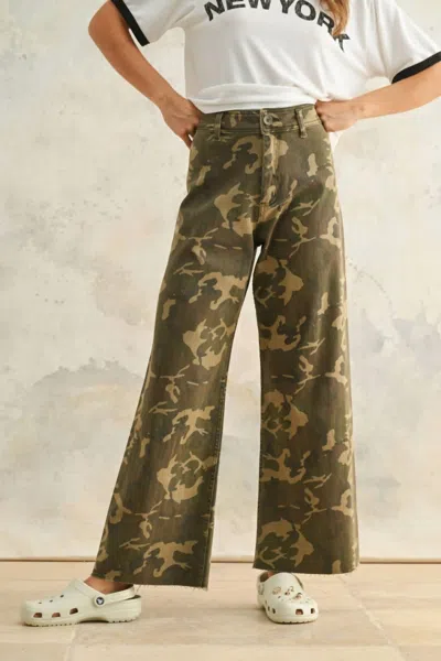 Miou Muse Bridget Wide Leg Pants In Camouflage In Green