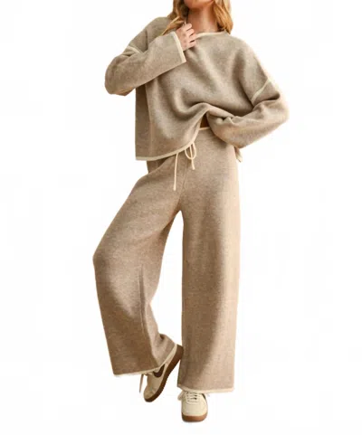 Miou Muse Wide Leg Sweater Pants In Oatmeal In Brown