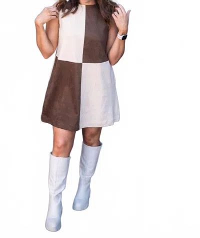 Miou Muse Women's Block Shift Dress In Brown Cream In Multi
