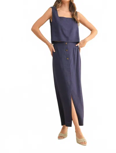 Miou Muse Women's Button And Slit Front Long Skirt In Navy In Blue