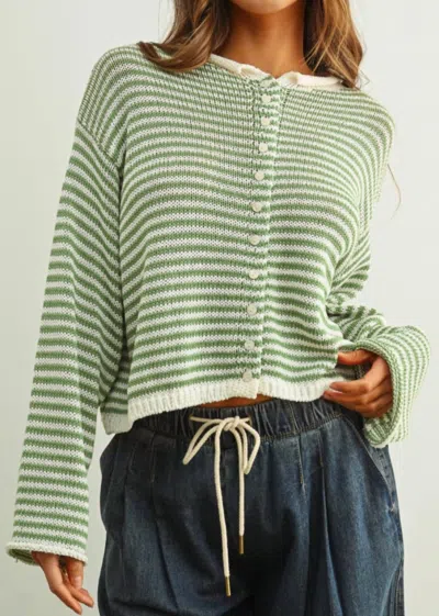 Miou Muse Women's Button Front Knit Cardigan In Matcha And White In Green