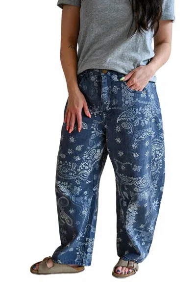 Miou Muse Women's Chestnut Street Paisley Printed Barrel Pants In Blue In Multi